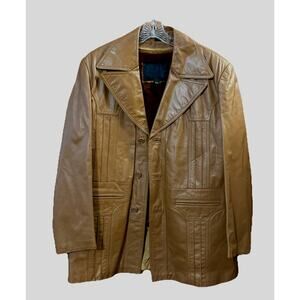 Vtg Montgomery Ward Leather Jacket Mens 42R Brown 70S Faux Fur Lining Removable